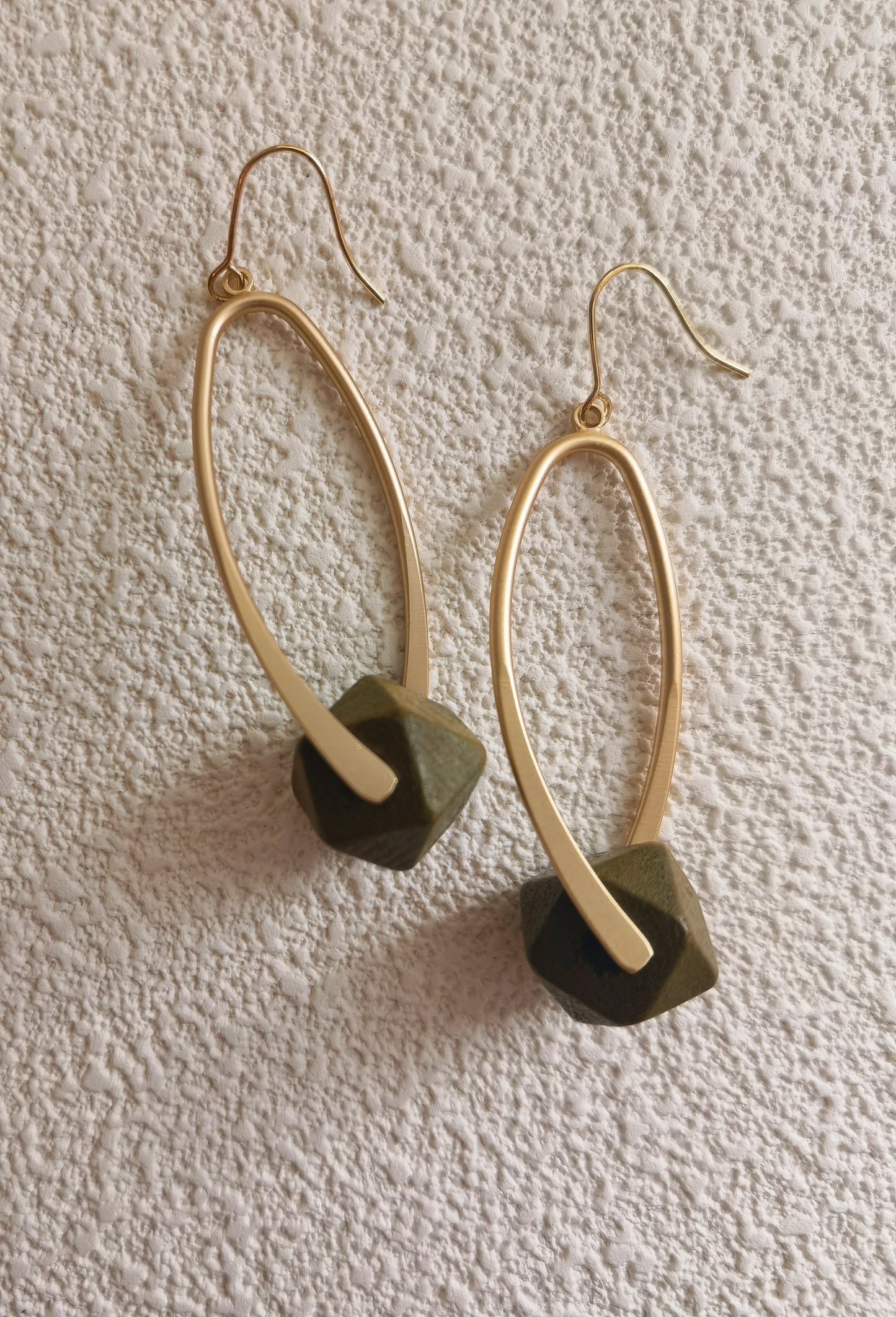 green wooden earrings