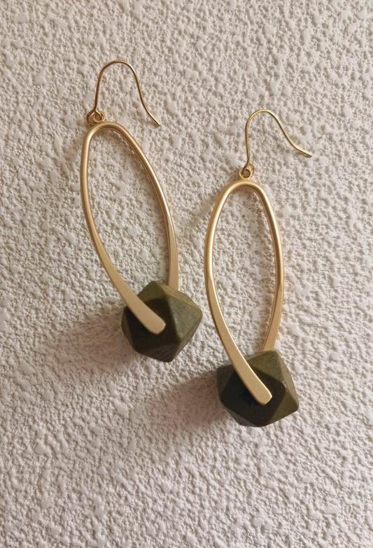 green wooden earrings