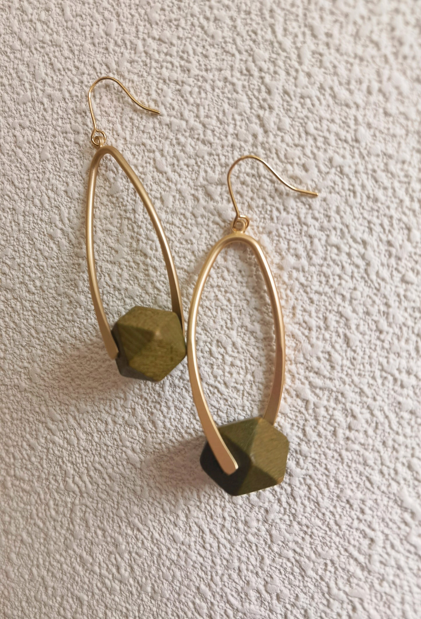 green wooden earrings